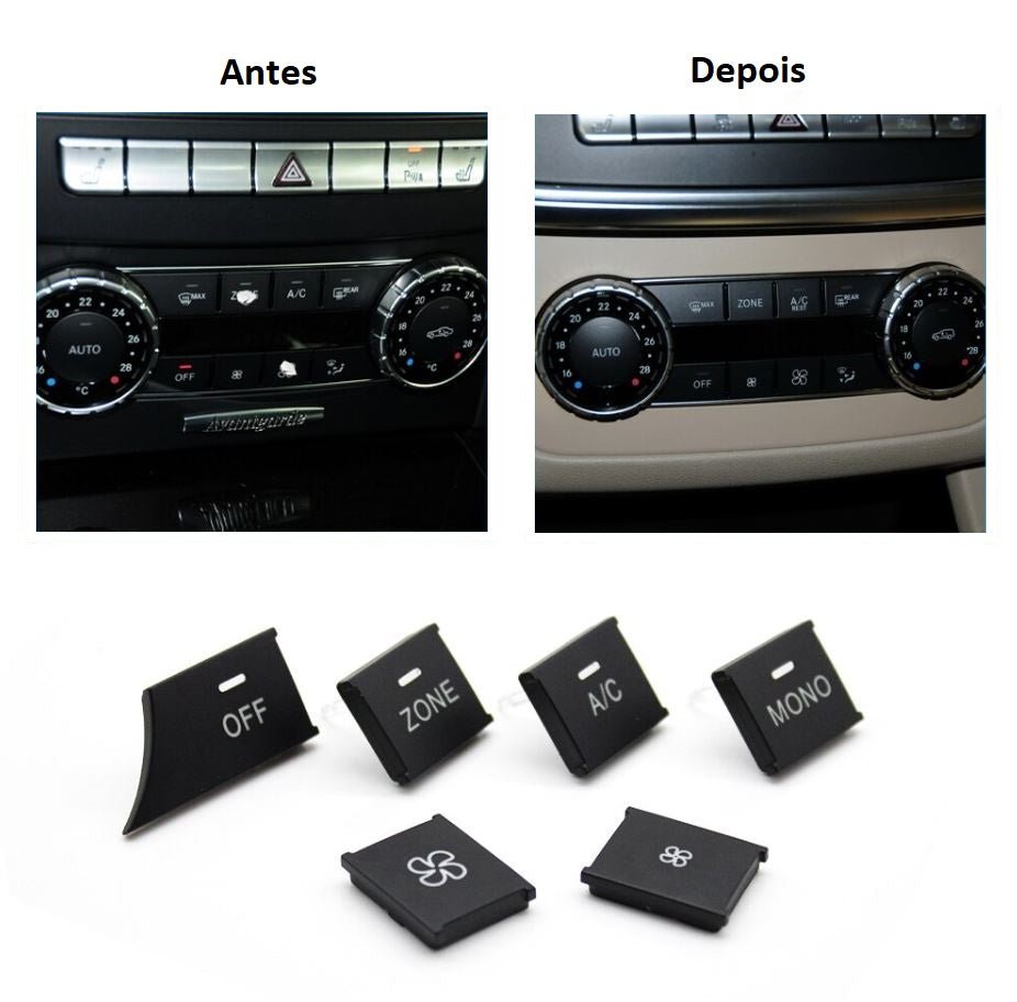 Pack 10 Botões Módulo Ar Condicionado Mercedes - Benz Classe C W204 GLK 2007 - 2012 Versão C - GTD Car Parts