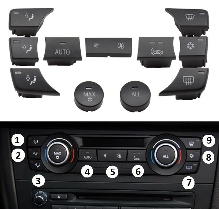 Pack 11 Botões Módulo Ar Condicionado BMW Série 1 3 X1 X3 E82 E90 E84 F25 - GTD Car Parts